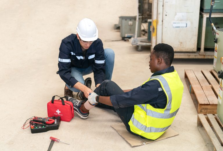 Worker receiving treatment during ⁠Workplace injury rehabilitation Sherwood Park for ankle injury recovery and physiotherapy support.