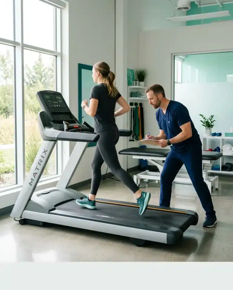 Shin Splints Treatment Sherwood Park patient performing guided lower-leg exercises at Eastgate Physiotherapy